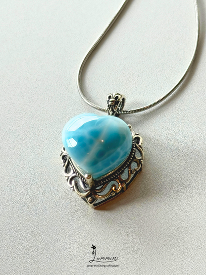 Genuine Natural Larimar Heart Pendant Necklace in Silver 925 Setting – 19*21*14.5 mm, Gift Ready, One of a Kind, Larimar Jewellery