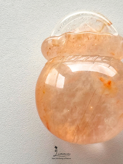 Rare Natural Orange Rabbit Hair Rutilated Quartz Fortune Pouch Carving – 22g, One of a Kind