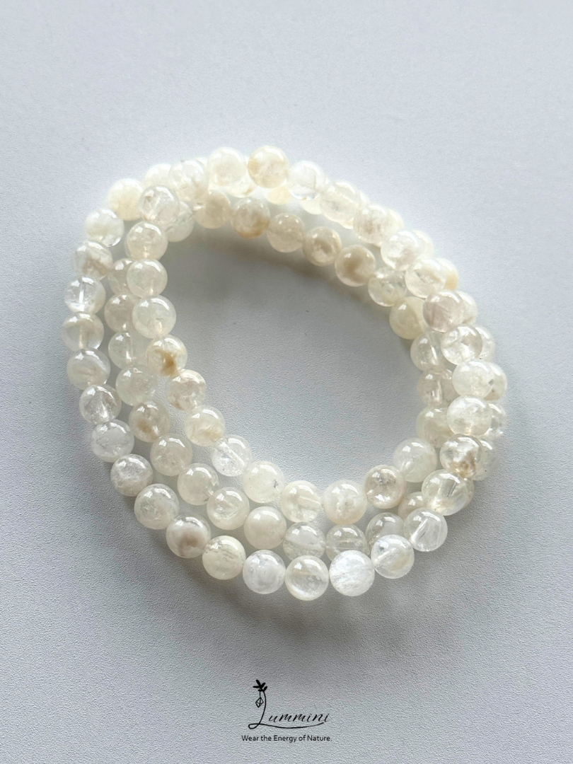 Natural White Garden Quartz Triple-Wrap Bracelet – 6–7mm – Random Selection