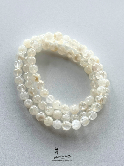 Natural White Garden Quartz Triple-Wrap Bracelet – 6–7mm – Random Selection