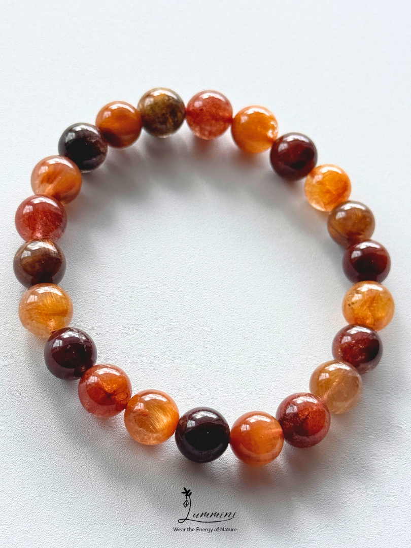 Natural Multicolour Rutilated Quartz Bracelet with Cat’s Eye Effect – Crowded Rutile – 9mm