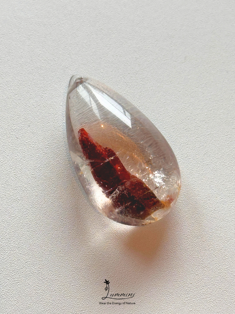Natural Inclusion Quartz Pendant with Red Earthy Mineral Inclusions