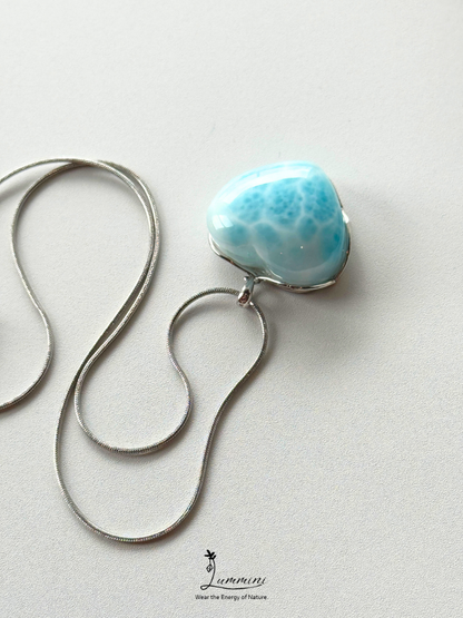 Genuine Natural Larimar Heart Pendant Necklace in Silver 925 Setting – 15g, 26*23*11 mm, Gift Ready, One of a Kind, Larimar Jewellery