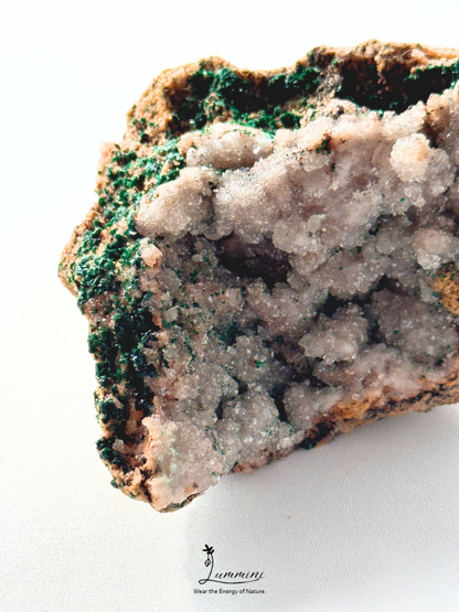 Distinctive Natural Pink Druzy Quartz Cluster with Malachite Association – 112g, 76mm