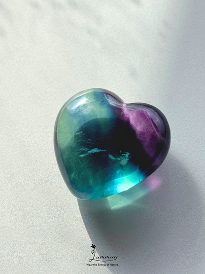 Natural Rainbow Fluorite Heart – Rare High Clarity – 54g, 41.3mm