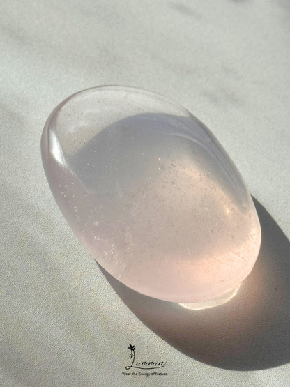 Natural White Strawberry Quartz Palm Stone – 48g, Pale Pink with Shimmery Inclusions
