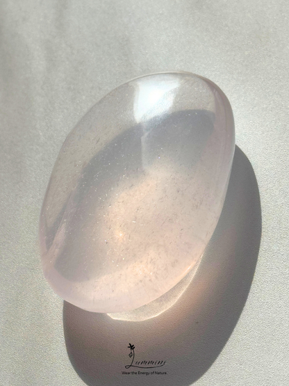 Natural White Strawberry Quartz Palm Stone – 48g, Pale Pink with Shimmery Inclusions