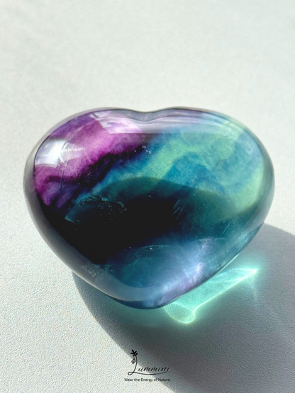 Natural Rainbow Fluorite Heart – Rare High Clarity – 54g, 41.3mm