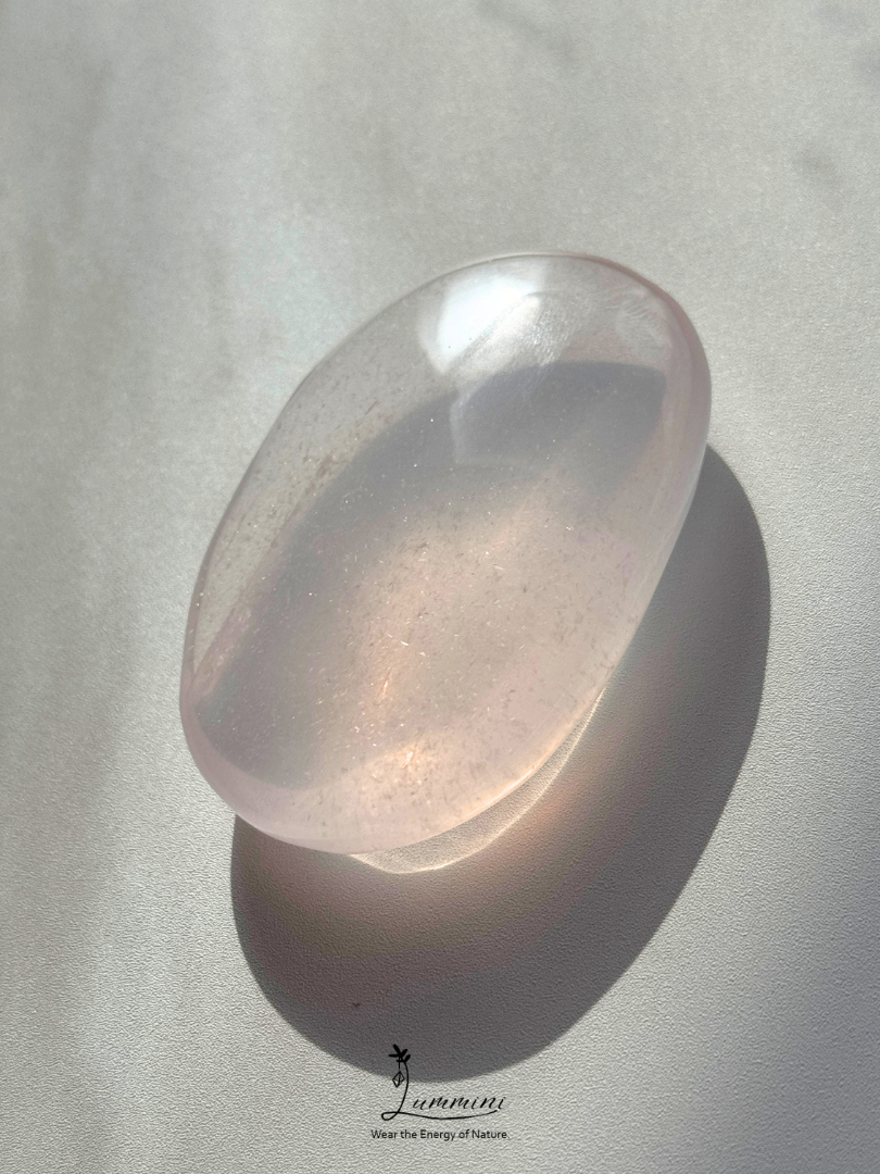 Natural White Strawberry Quartz Palm Stone – 48g, Pale Pink with Shimmery Inclusions