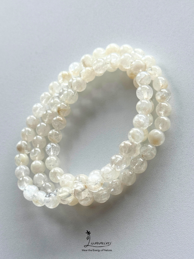Natural White Garden Quartz Triple-Wrap Bracelet – 6–7mm – Random Selection