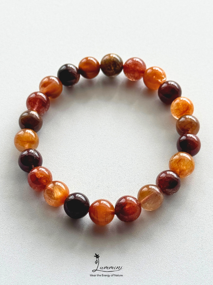 Natural Multicolour Rutilated Quartz Bracelet with Cat’s Eye Effect – Crowded Rutile – 9mm