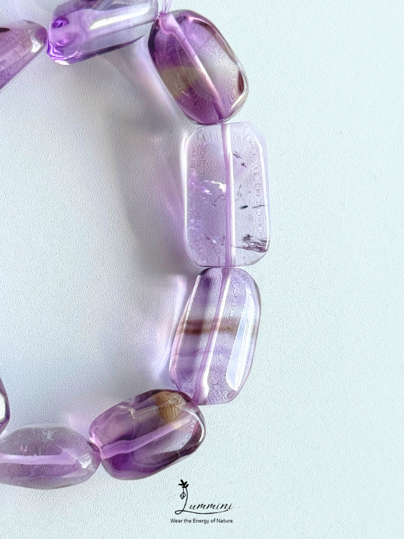 Premium Brazil Natural Amethyst & Ametrine Freeform Bracelet with Black Mineral Inclusion – 10–13mm