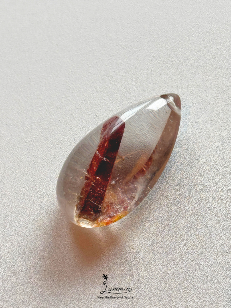 Natural Inclusion Quartz Pendant with Red Earthy Mineral Inclusions