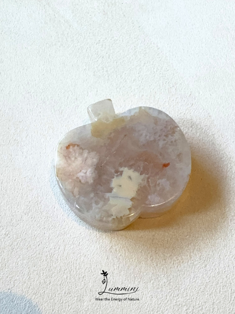 Natural Sakura Agate Apple Carving – One of a Kind