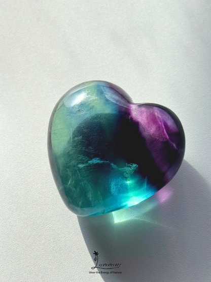 Natural Rainbow Fluorite Heart – Rare High Clarity – 54g, 41.3mm