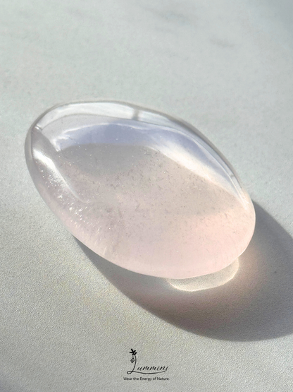 Natural White Strawberry Quartz Palm Stone – 48g, Pale Pink with Shimmery Inclusions