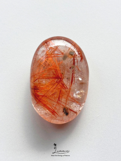 Natural Copper Rutilated Quartz Palm Stone – 43g, Floral Inclusion Pattern