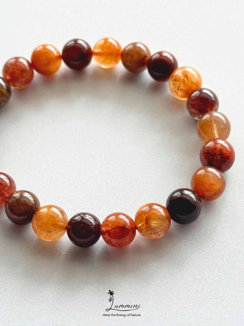 Natural Multicolour Rutilated Quartz Bracelet with Cat’s Eye Effect – Crowded Rutile – 9mm