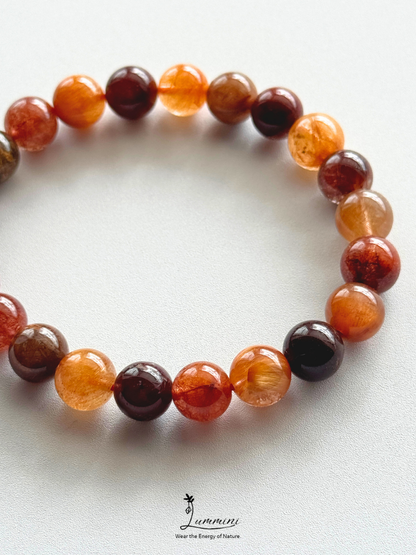 Natural Multicolour Rutilated Quartz Bracelet with Cat’s Eye Effect – Crowded Rutile – 9mm