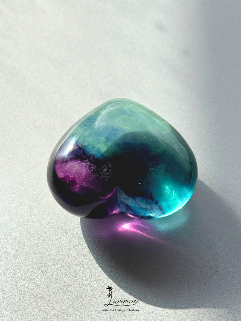 Natural Rainbow Fluorite Heart – Rare High Clarity – 54g, 41.3mm
