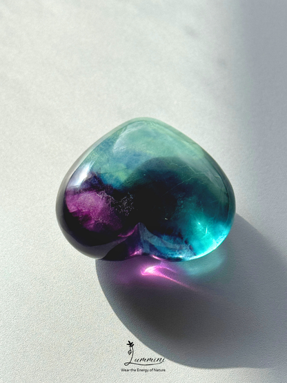 Natural Rainbow Fluorite Heart – Rare High Clarity – 54g, 41.3mm