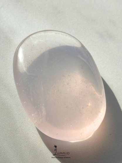 Natural White Strawberry Quartz Palm Stone – 48g, Pale Pink with Shimmery Inclusions