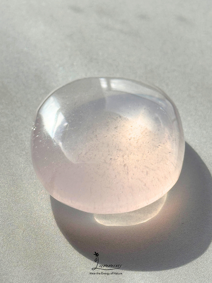 Natural White Strawberry Quartz Palm Stone – 48g, Pale Pink with Shimmery Inclusions