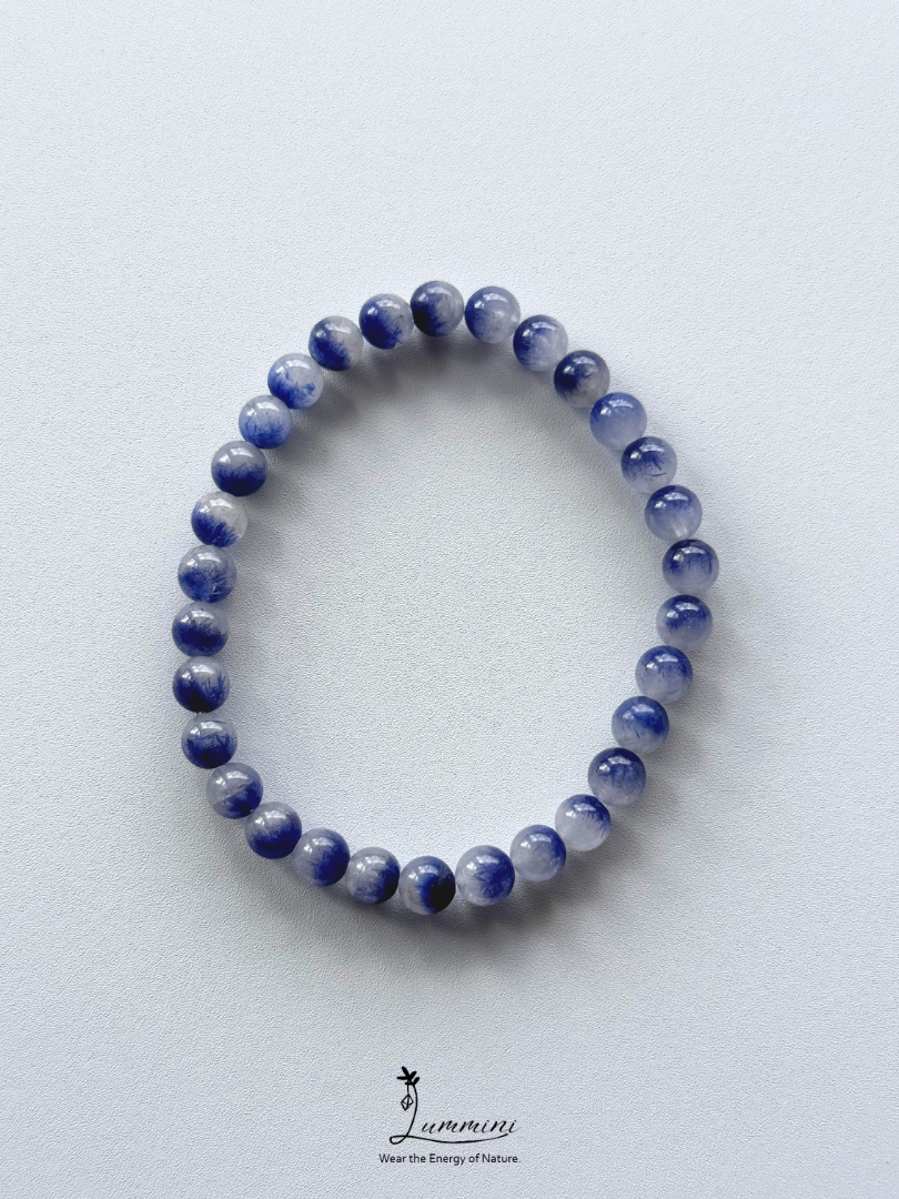 Rare Natural Blue Rutilated Quartz Bracelet – Blue Thread Inclusions – 6.2mm - One of a Kind， Gift Ready