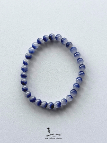 Rare Natural Blue Rutilated Quartz Bracelet – Blue Thread Inclusions – 6.2mm - One of a Kind， Gift Ready