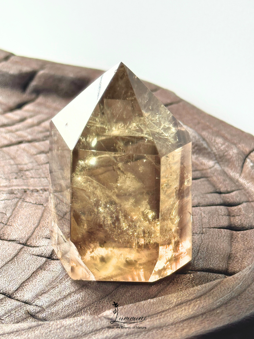 Natural Tea-Gold Citrine Tower with Rainbow –140g, 6.2cm, One of a Kind