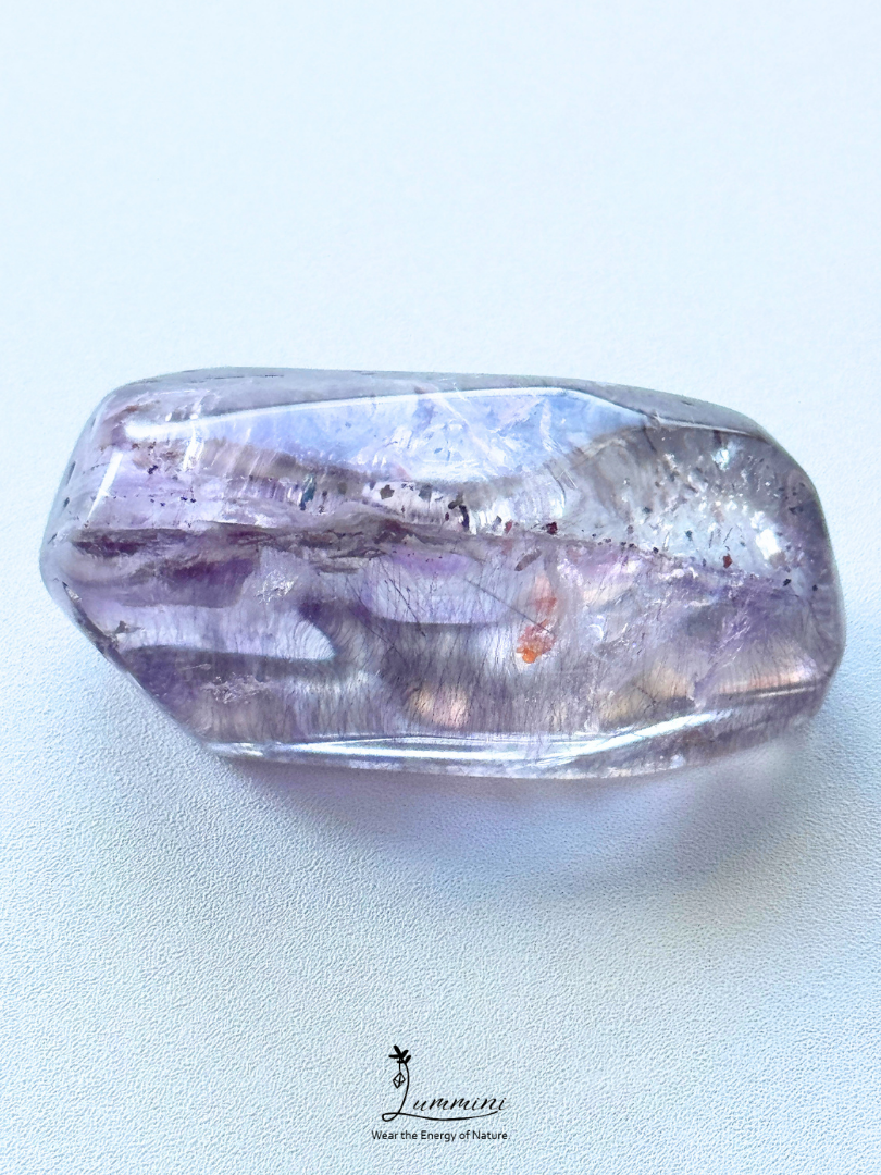 Natural Super Seven Freeform Pocket Stone with White Skeletal & Spider-Lily-Like Red & Black Inclusions –  21g, 38.5mm