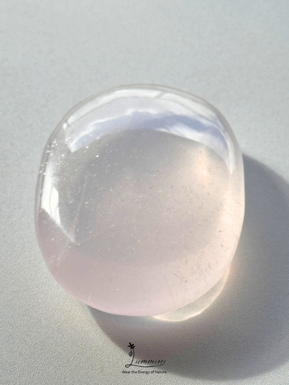 Natural White Strawberry Quartz Palm Stone – 48g, Pale Pink with Shimmery Inclusions