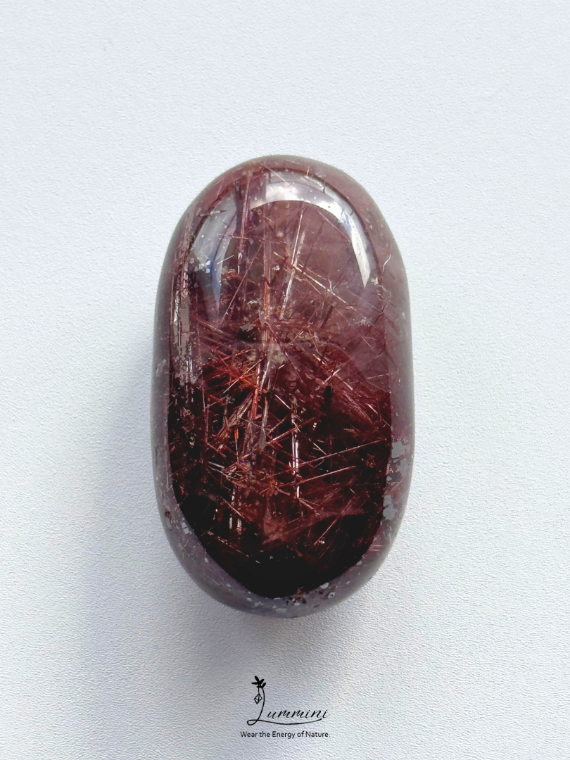 Natural Red Rutilated Quartz Palm Stone – 36g, One of a Kind