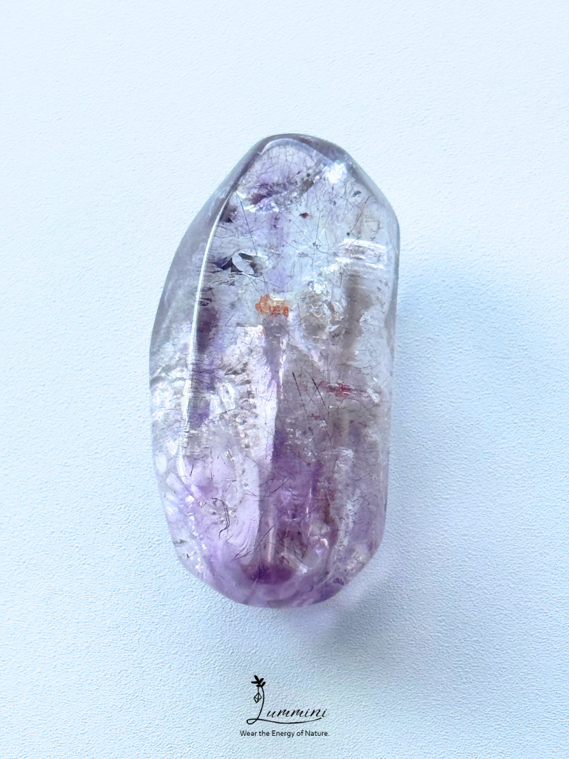 Natural Super Seven Freeform Pocket Stone with White Skeletal & Spider-Lily-Like Red & Black Inclusions –  21g, 38.5mm