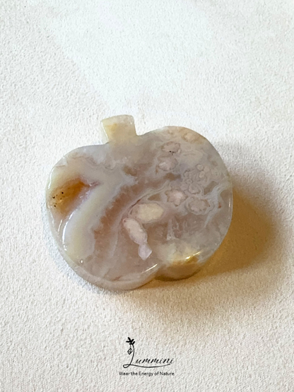 Natural Sakura Agate Apple Carving – One of a Kind