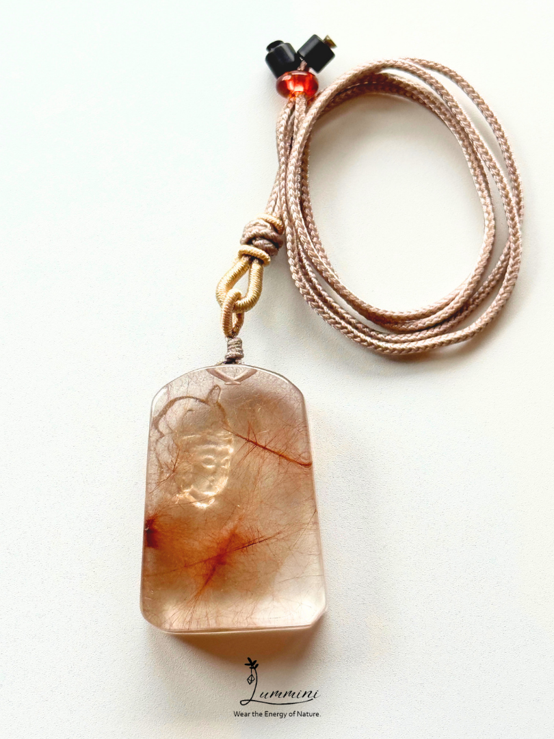 Rare!! Collector-Grade Red Copper Rutilated Quartz Guanyin Statement Necklace – Hand Carved 47.5mm