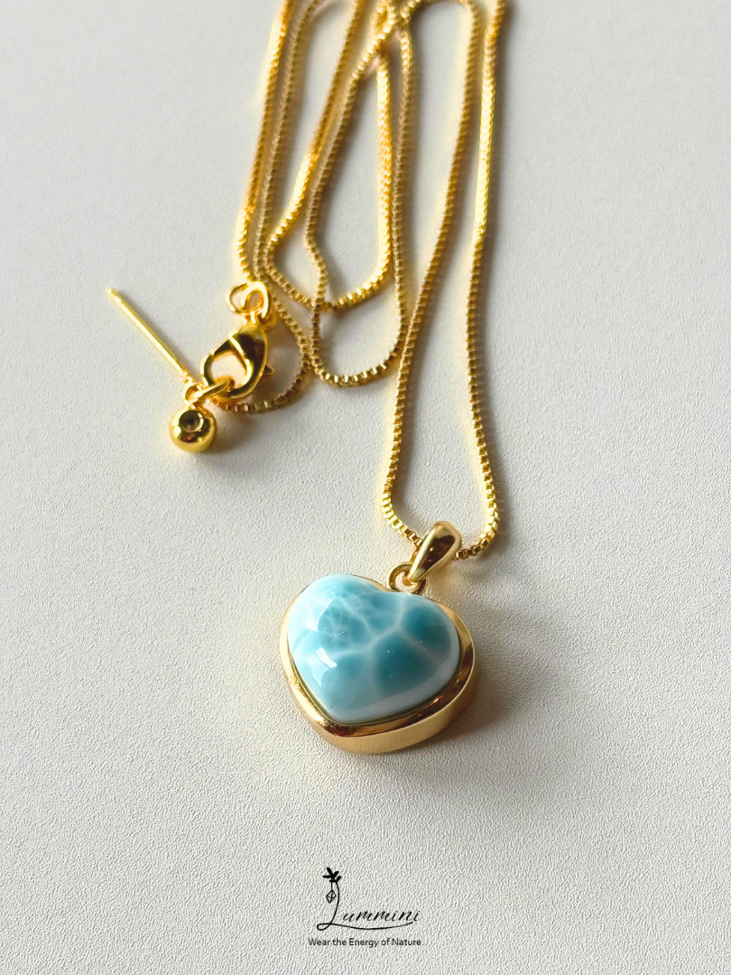 Genuine Natural Larimar Heart Pendant Necklace in Silver 925 Setting – 16.7*14*9 mm, Gift Ready, One of a Kind, Larimar Jewellery