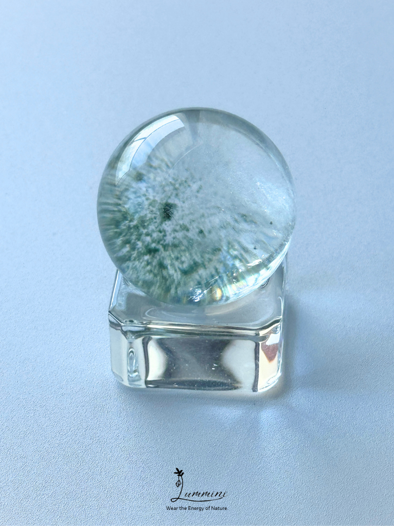 Natural Green Phantom Quartz Sphere, Green Mineral Growth, green cap – 28.5mm