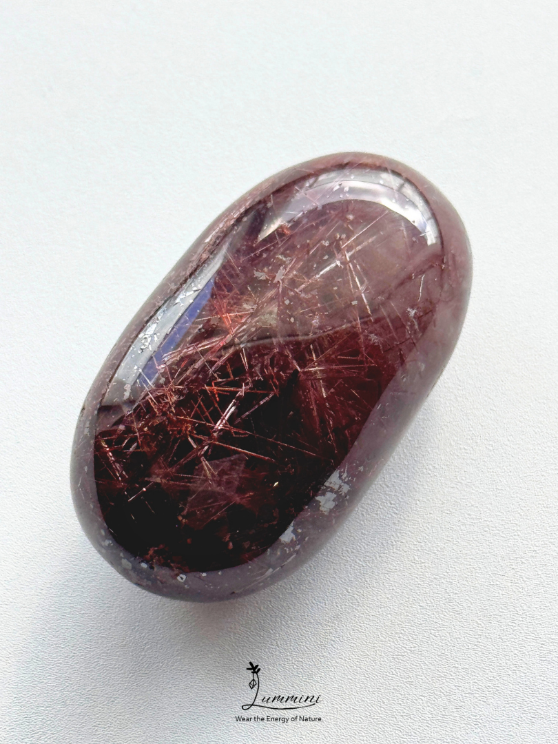 Natural Red Rutilated Quartz Palm Stone – 36g, One of a Kind