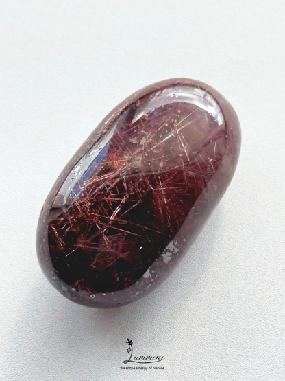 Natural Red Rutilated Quartz Palm Stone – 36g, One of a Kind