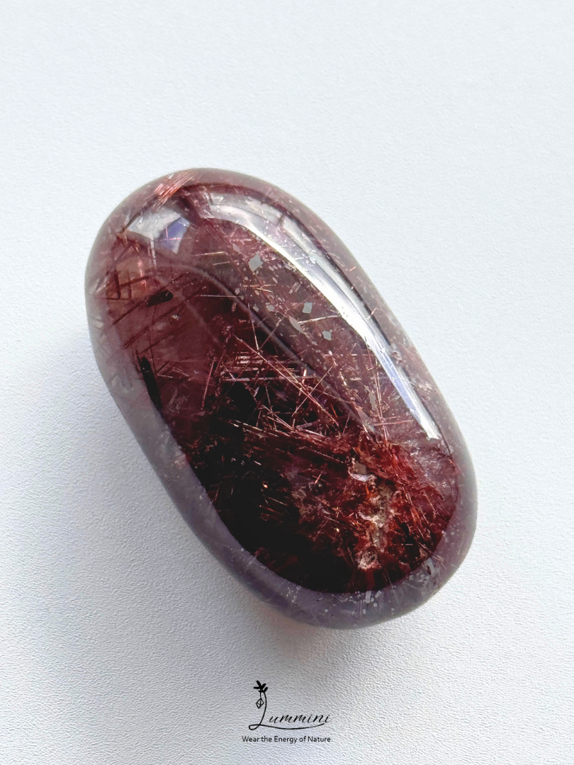 Natural Red Rutilated Quartz Palm Stone – 36g, One of a Kind