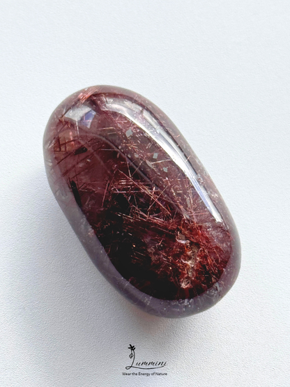 Natural Red Rutilated Quartz Palm Stone – 36g, One of a Kind