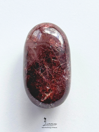 Natural Red Rutilated Quartz Palm Stone – 36g, One of a Kind