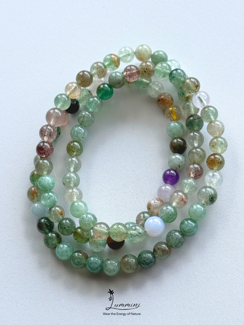 Natural Green Strawberry Quartz Duobao Multi-Wrap Bracelet – Mixed Crystals, 6mm