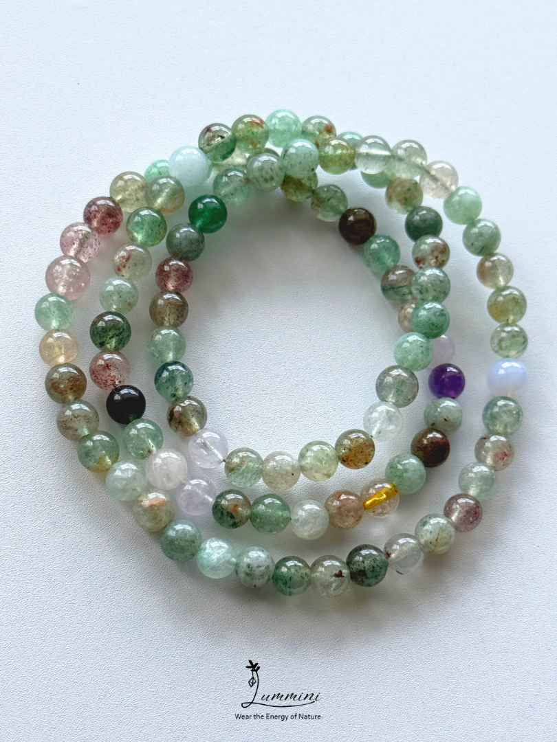 Natural Green Strawberry Quartz Duobao Multi-Wrap Bracelet – Mixed Crystals, 6mm