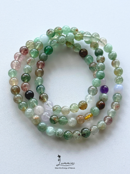 Natural Green Strawberry Quartz Duobao Multi-Wrap Bracelet – Mixed Crystals, 6mm