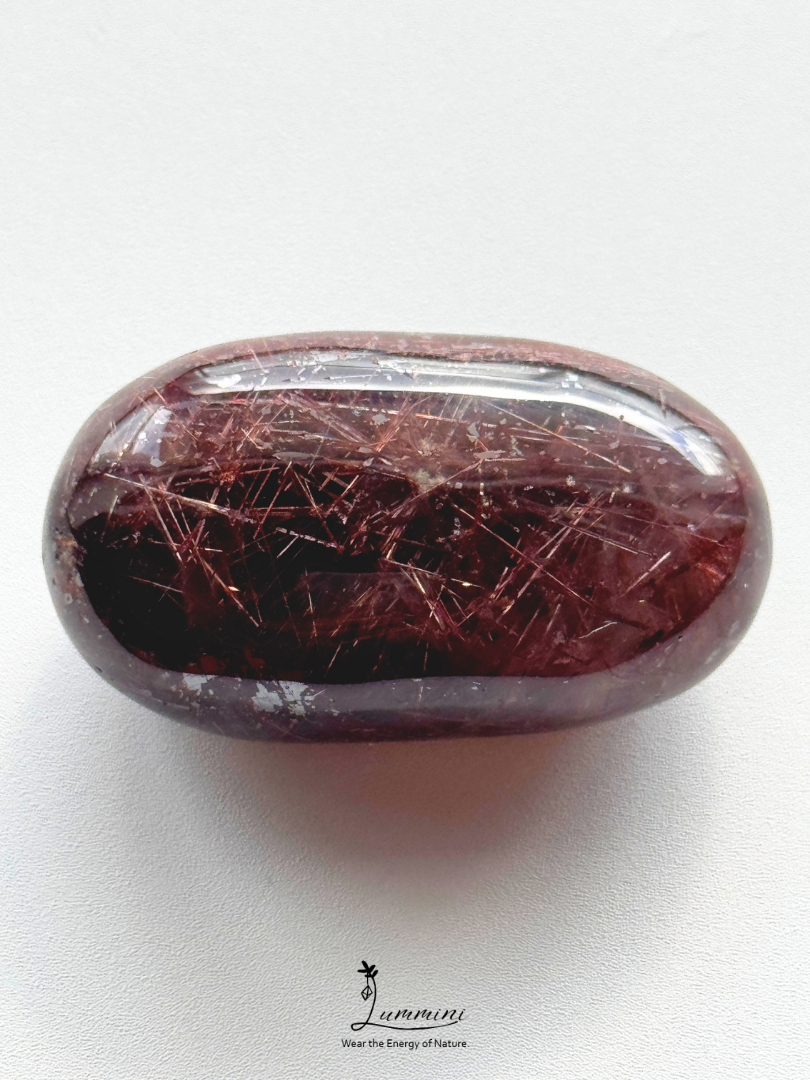 Natural Red Rutilated Quartz Palm Stone – 36g, One of a Kind