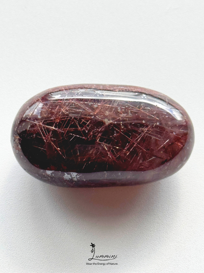 Natural Red Rutilated Quartz Palm Stone – 36g, One of a Kind