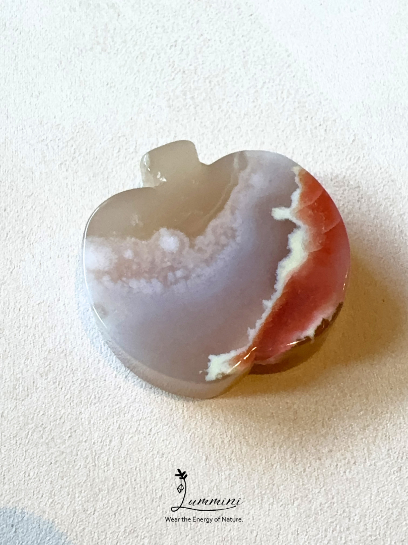Natural Sakura Agate Apple Carving – One of a Kind