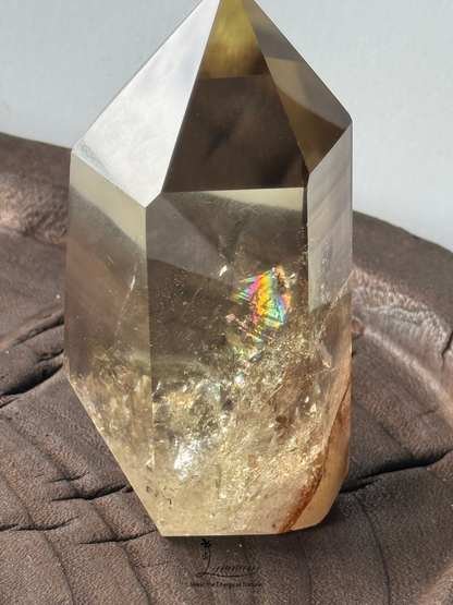 AAAA Rare Natural Brazilian Citrine Crystal Tower with Rainbow, Golden Quartz Obelisk, Collector, Display Piece – 165g, 8.25cm, One of a Kind